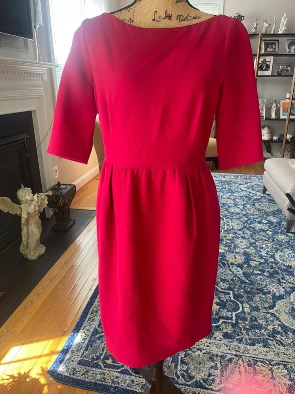 Red Midi Dress - Classic Boatneck Sheath